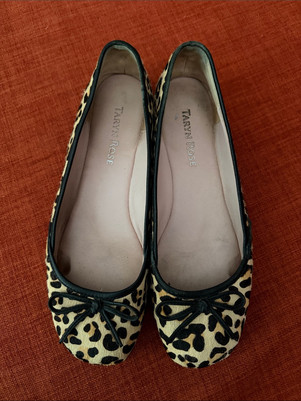 Taryn Rose Leopard-Print Ballet Flats in Black and Cream